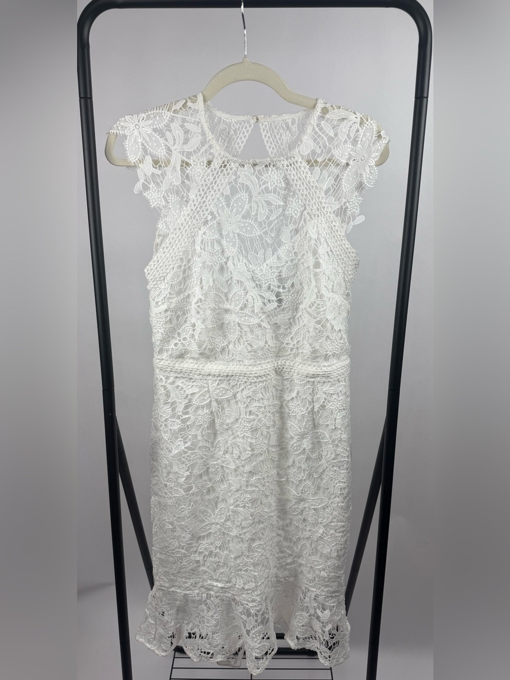 Frank Lyman White Lace Midi Dress Size M Floral Overlay Bridal Cocktail - Picture 2 of 5
